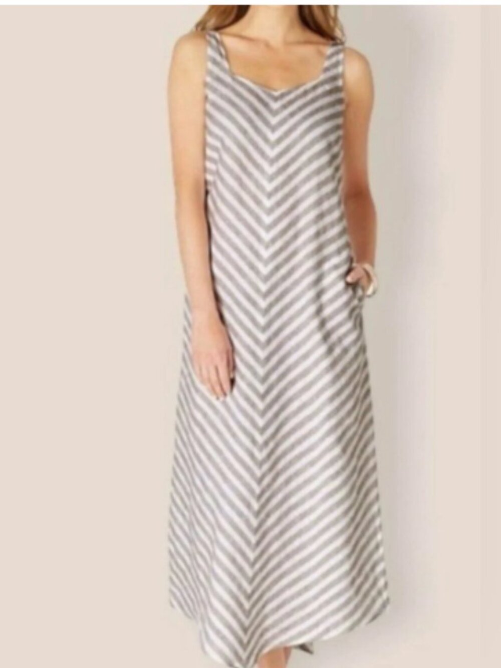 J. Jill Love Linen Striped Sleeveless A-Line Maxi Dress
